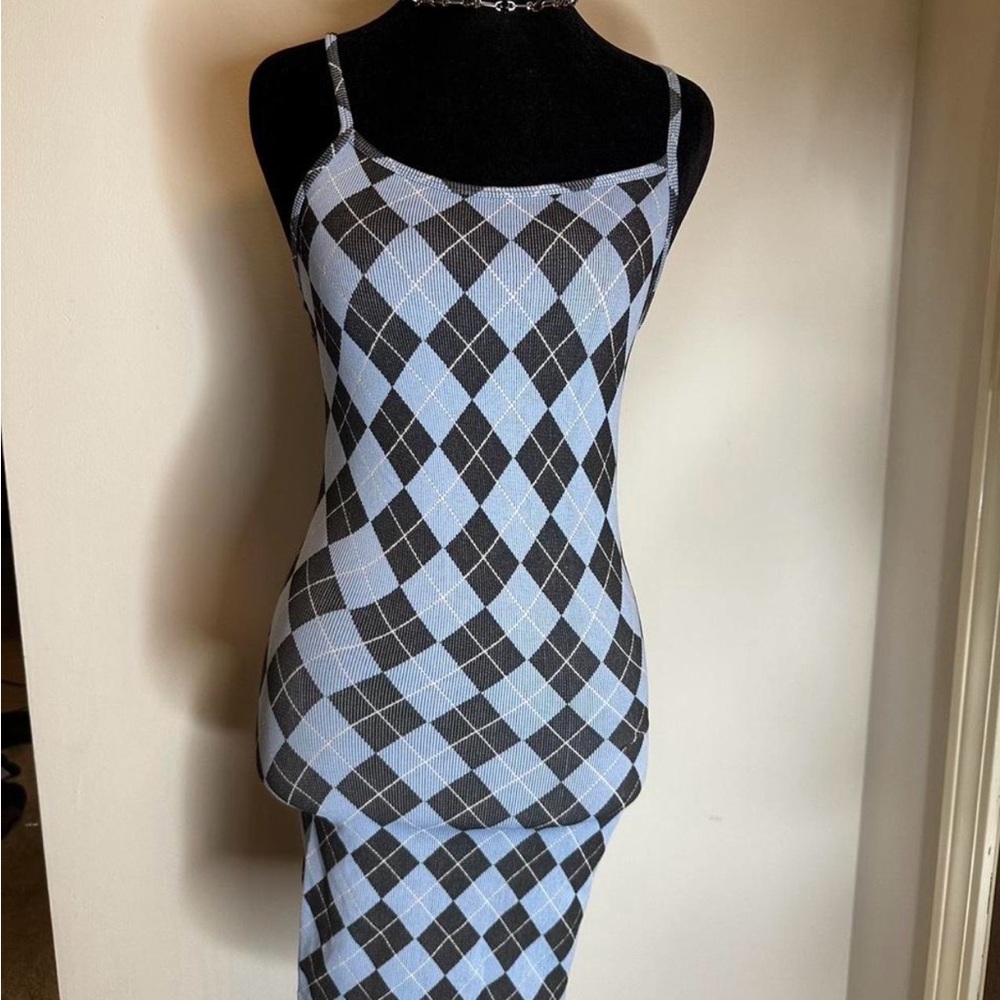 Blue and Black Argyle Dress